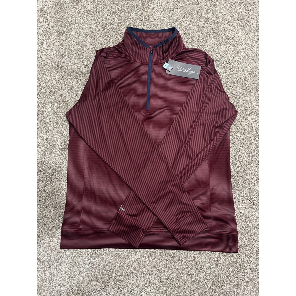 Walter Hagen Mens Perfect 11 1/4 Zip Pullover Stripe Deep Merlot M MGA36114